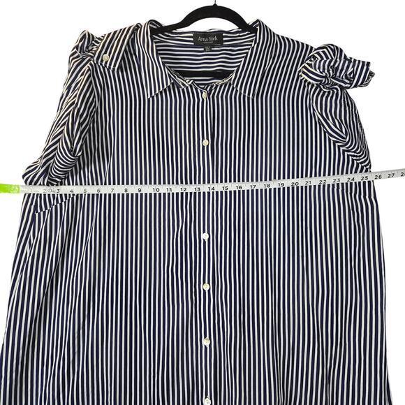 Arna York Collection 18/20 Navy Blue White Striped Button Front Tunic Top Flowy - Picture 7 of 10